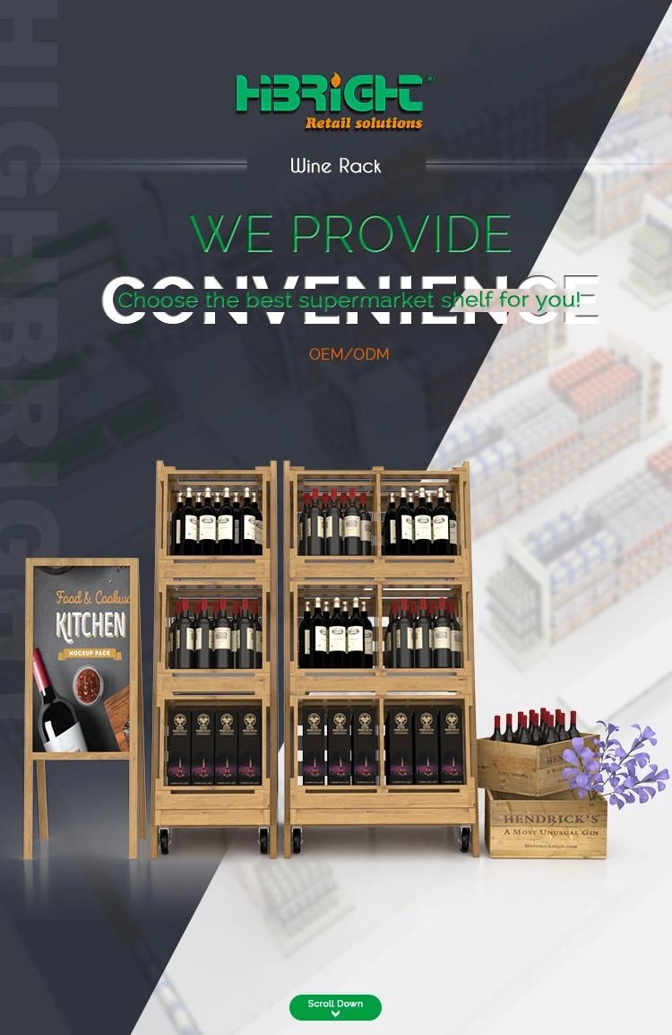 Customized Movable Wood Wine Display Rack for Bar