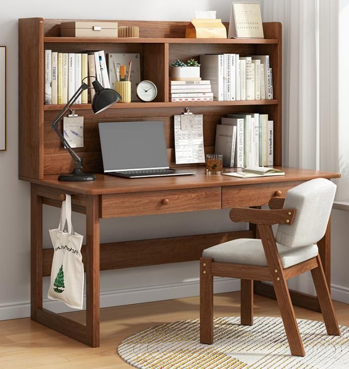 Solid Wood Legs Desk Bookshelf One Table Bedroom Simple Home Office Computer Desk Writing Desk Student Study Table