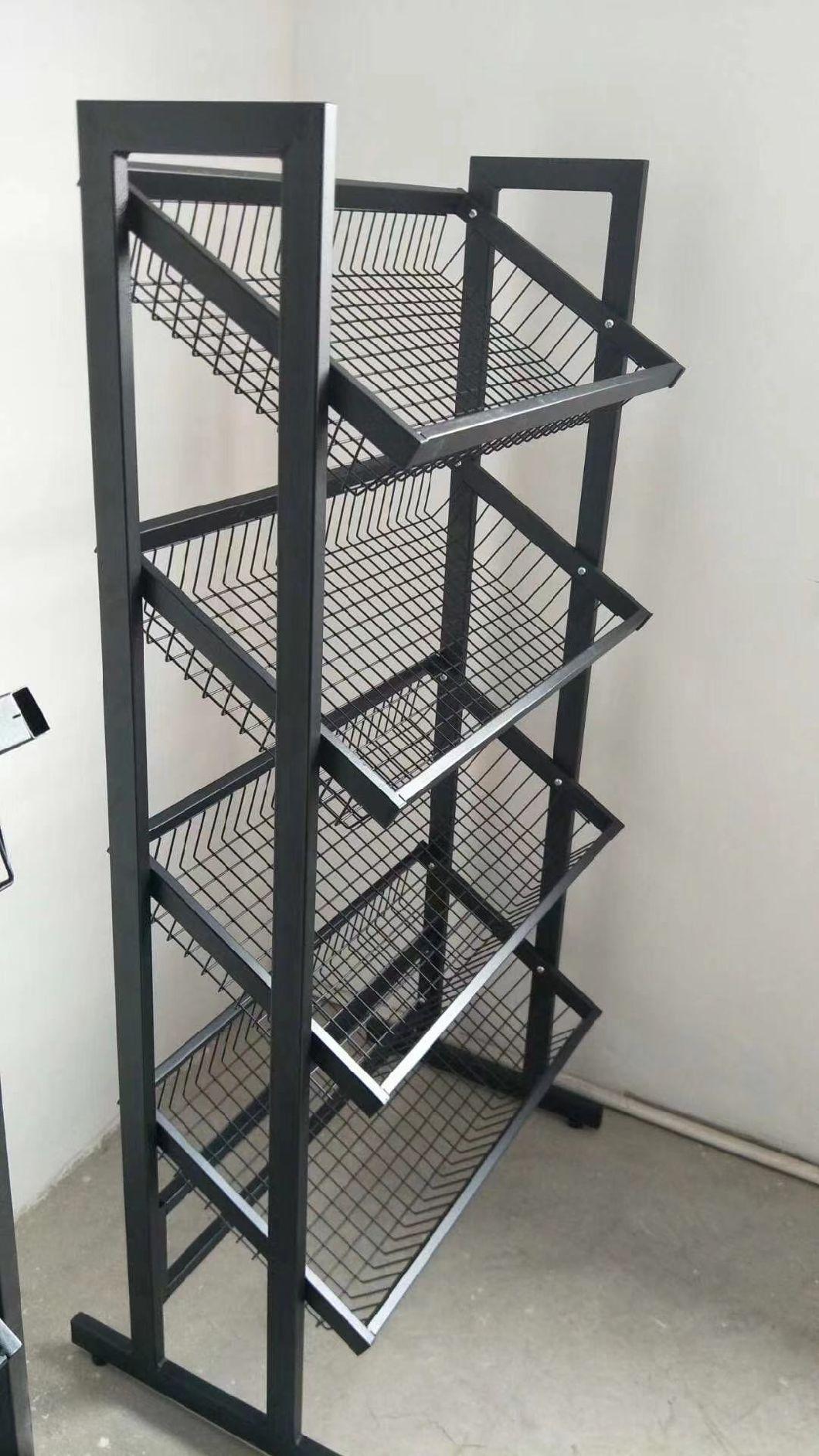 Floor Standing Metal Wire Bakery Food Basket Bottle Display Rack