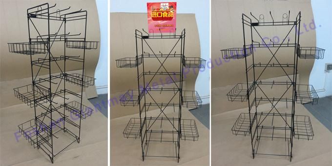 Black Folding Metal Wire Supermarket Shelving Hanging Wire Display Rack Free Standing