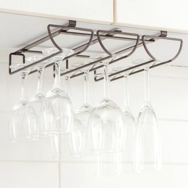 Decorative Display Iron Wire Metal Hanging Wine Glass Rack for Bar Kitchen Cabinet