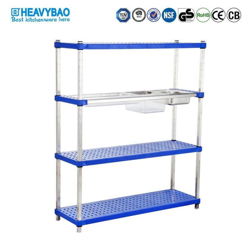 Heavybao Plastic Adjustable Shelf Kitchen Fruit Storage Rack with Stainless Steel Square Tube