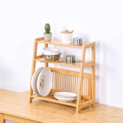 Multi-Functional 3-Tier Bamboo Spice Rack Organizer Kitchen Counter Wooden Storage Shelves Standing Kitchen Drying Plate Rack Dish Rack