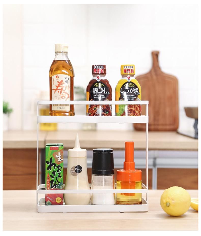 Metal Kitchen Table Top Square Shelf Seasoning Storage Double Rack