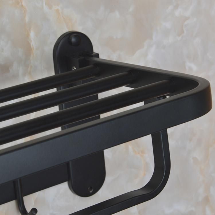 SUS304 Black Matte Double Layer Folding Towel Shelf Bathroom Rack