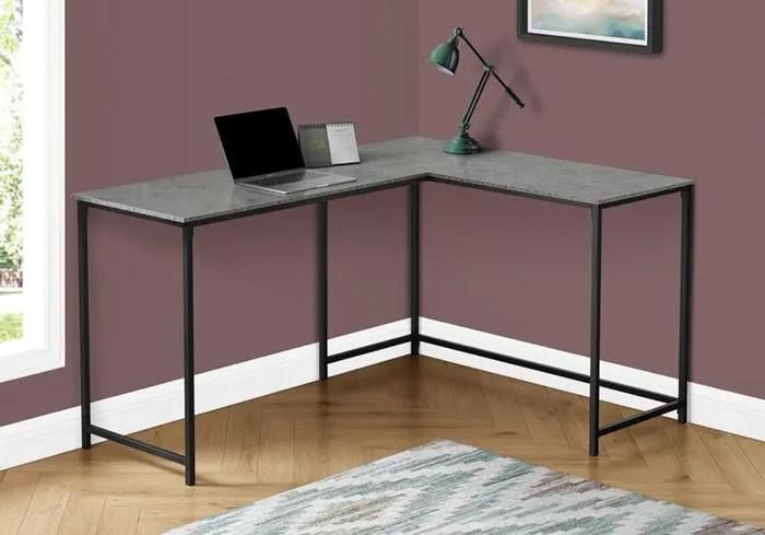 Simple L Shape Computer Desk Work Form Desk Steel Tube Frame and Wood Home Office Home Job PC Desk Modern with Shelf 150kgs 15mm