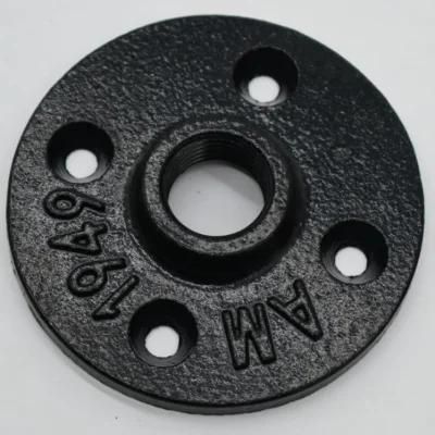 Retro Industry Black Malleable Cast Iron Pipe Fittings Thread 4 Hole Floor Flange for Furniture Decorate