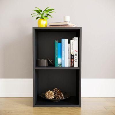 Black Modern 2 Tier Bookcase /Wooden Cabinet with Shelves Side Furniture Basic Storage Shelves