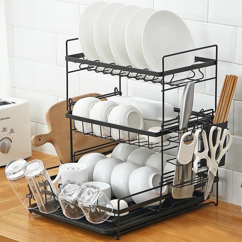 Dish Rack Kitchen Shelf Countertop Tableware Plate Chopsticks Dish Rack Floor Drain Rack to Dry Table and Chopsticks Storage Rack
