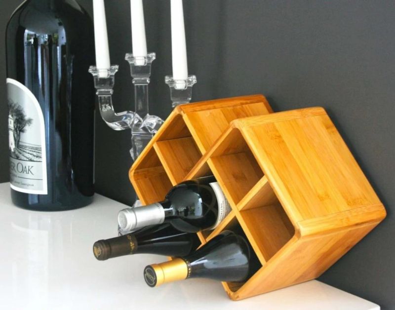 7 Bottles Wine Rack, Nature Bamboo Wine Display Rack, Tabletop Wine Rack, Countertop Free Standing Wine Storage Shelf