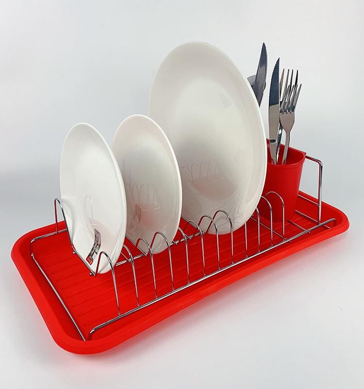 Kitchen Dish Plate Storage Rack with Utensil Holder and Tray