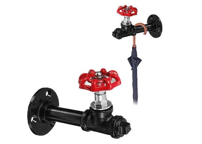 Malleable Cast Iron Black Floor Flange with Decorative Threaded Red Hand Wheel for Pipe Furniture Shelving and Lamp