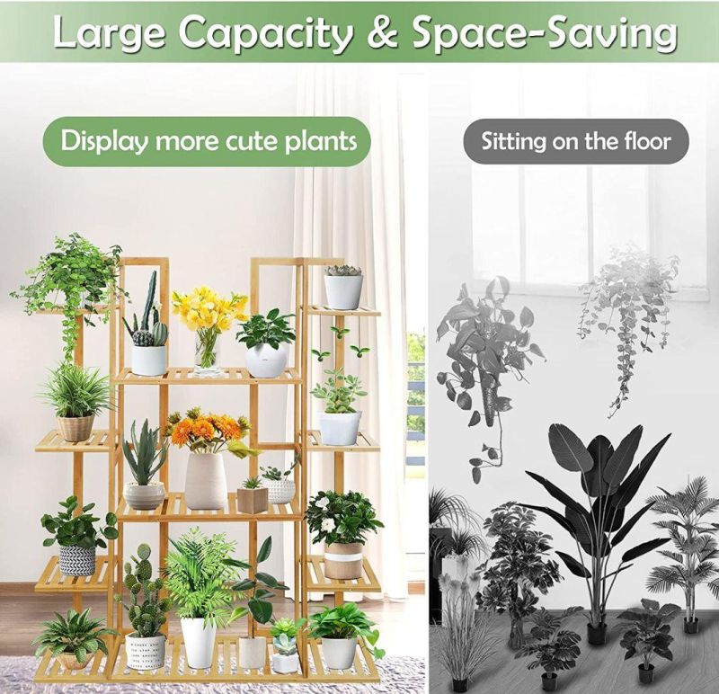 Bamboo 6-Tier Plant Stand Indoor outdoor 17 Potted Tall Plant Shelf Multiple Flower Pot Stand Plant Display Storage Shelving Unit for Balcony Patio Garden