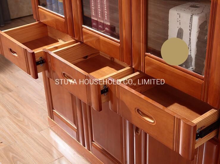 New Product Foshan Factory Classical Style Walnut Soilwood Bookshelf Cabinet Bookcase