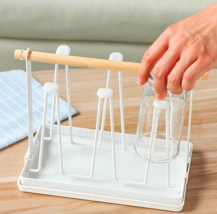 Handle Kitchen Desktop 6 Cup Mug Drying Holder Storage Rack
