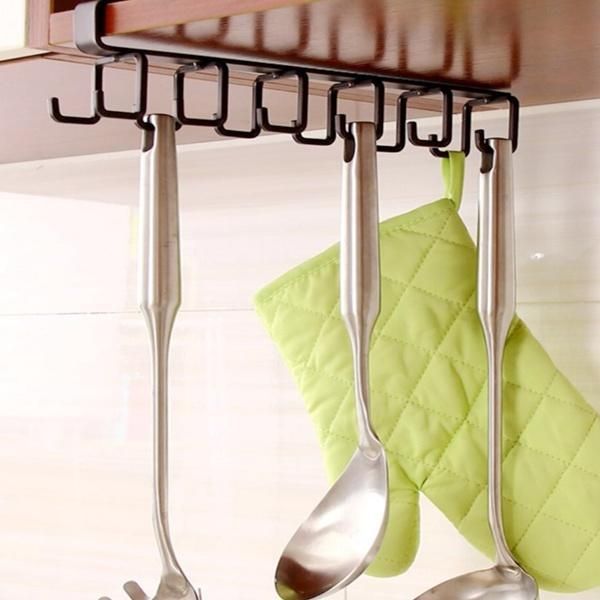 Metal Mug Holder Coffee Tea Cup Rack Storage Kitchen Under Shelf Cabinet Hanger 12 Hooks
