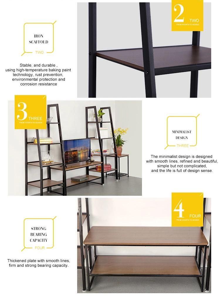 New Design Simple 4-Tier Ladder Wall Bookshelf Steel Rack for Storage
