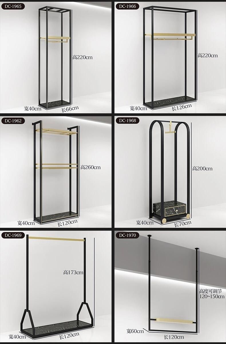 Hot Sales Gold Clothing Display Rack Metal Wooden Gold Display Rack for Store Display Rack Clothes