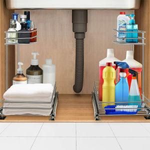 Creative 2 Tier Stainless Steel Sliding Under Sink Storage Rack