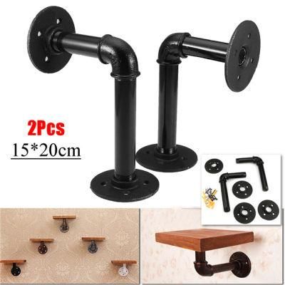 Industrial Black Iron Wall Mounted Pipe Shelf Brackets with Black Floor Flange