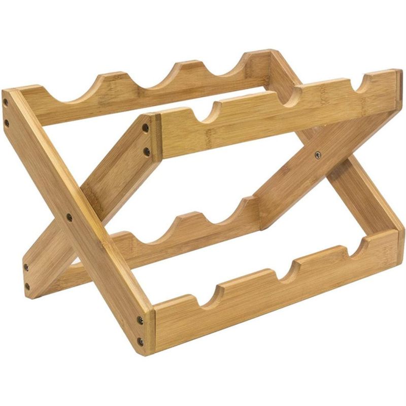 Home Tabletop Decor Torched Brown Rustic Wood Red Bottle Foldable Wine Rack