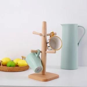 Bamboo Cup Hanger Mug Coffee Tea Kitchen Storage Rack with Bamboo Coaster