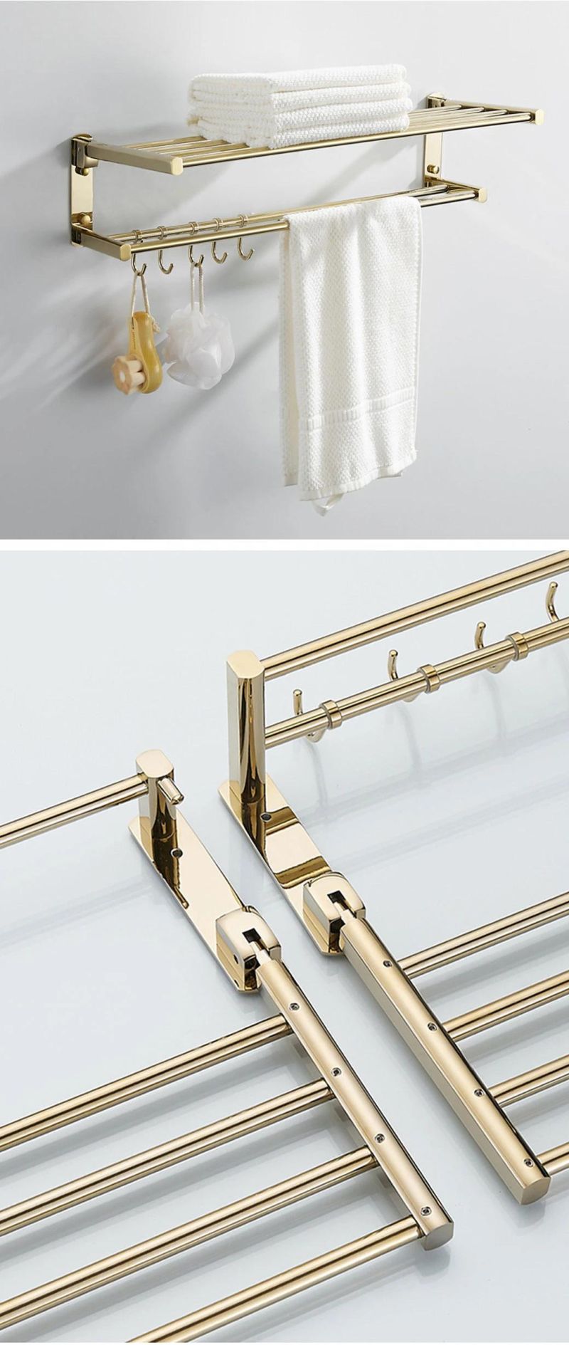 Brass Bathroom Hardware Set Wall Mounted Polished Rack Set Wall Holder Bathroom Corner Shelf Hook