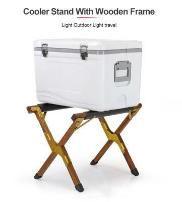Outdoor Folding Cooler Stand Box Rack Wood Shelf for Camping