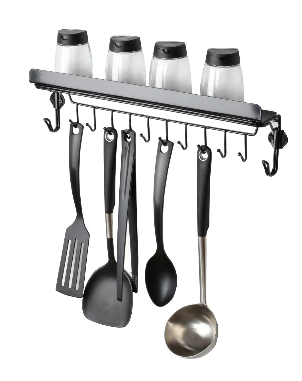 Wall Mounted Metal Kitchen Utensils Rack with 12 Hooks
