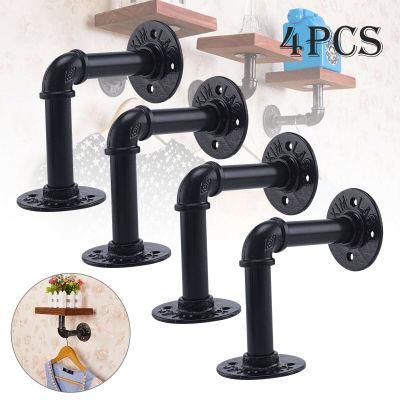 2/4PCS Pipe Shelf Brackets Industrial Iron Rustic Shelves Wall Floating Supports