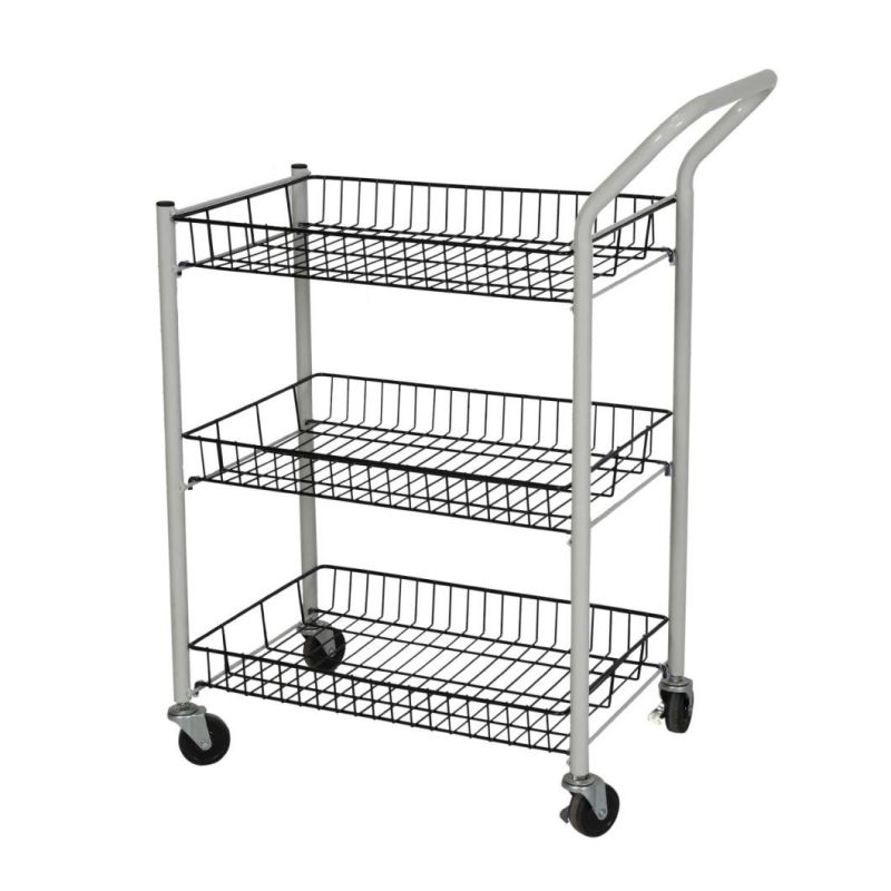 Trolley Metal Wire Basket Storage Cart Rack