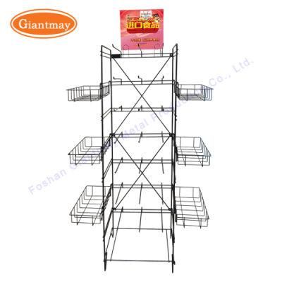 Black Folding Metal Wire Supermarket Shelving Hanging Wire Display Rack Free Standing