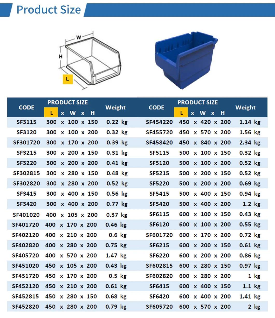 300*100*150mm High Quality Deep Blue Customized Stackable Organizing Plastic Shelf Warehouse Storage Box/Bin/Container for Shelves