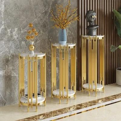 Marble Flower Stand Living Room Stainless Steel Shelf