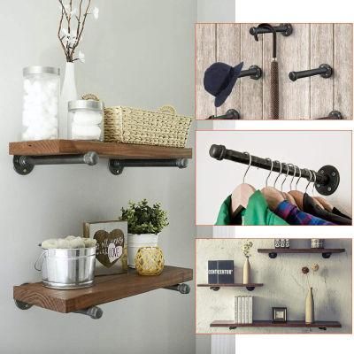 1/2&quot; 6&quot; Industrial Black Iron Pipe Shelf Brackets, Rustic Wall Mounted DIY Pipe Shelving Brackets Hanging for Custom Floating Shelves