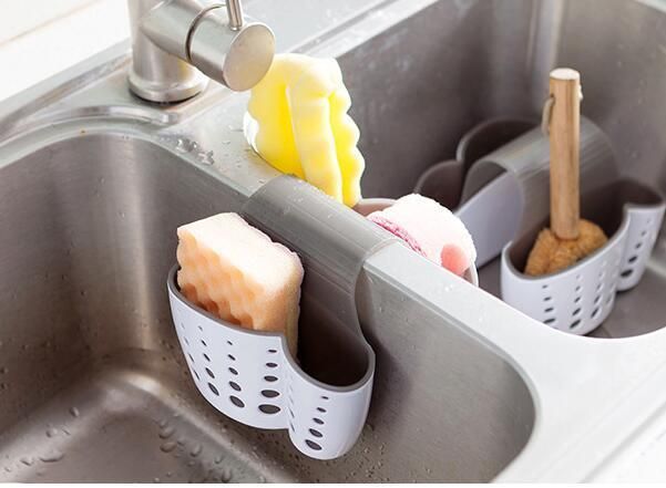 Kitchen Tool Sink Saddle Style Double Silicone Sponge Holder Rack Storage Organ