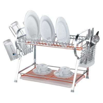 OEM 551-46 Metal Stainless Steel Dish Drying Rack with Wooden Handle