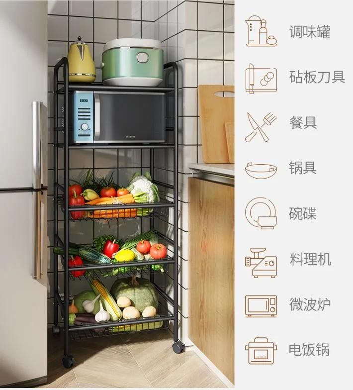 Kitchen Vegetable Basket Rack Floor Type Multi-Functional Household Fruit and Vegetable Storage Mobile Vegetable Shelf