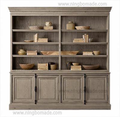 French Antique and Vintage Drawing-Room Furniture Aged Oak Collection Solid Wood 4 Doors Bookcase