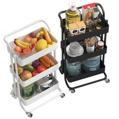 Carbon Steel Floor Standing 3 Layers Kitchen Storage Trolley Baby Supplies Newborn Storage Carts Removable Beauty Salon Rack