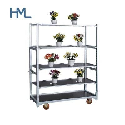 Galvanized Nursery Danish Greenhouse Metal Sheet Flower Trolley with Wheels