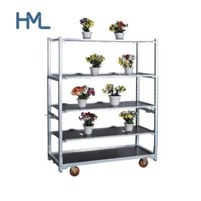 Galvanized Nursery Danish Greenhouse Metal Sheet Flower Trolley with Wheels