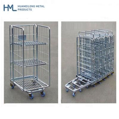 Supermarket Industrial Laundry Collapsible Wheeled Rolling Cages Cart for Sale