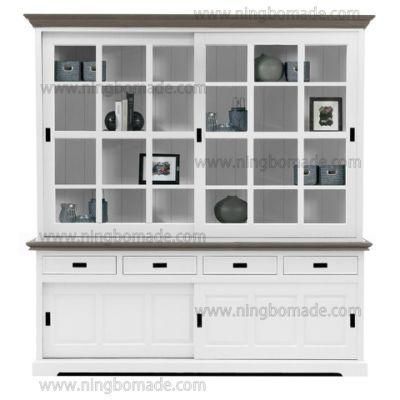 Romantic Rural Interior Furniture Grey Oak Top White Poplar Wood Base Big Moving Doors Bookcase