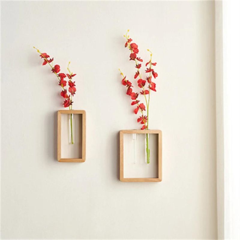 Wall Hanging Glass Planter Propagation Station Modern Flower Bud Vase Vintage Wood Stand