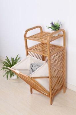 Bamboo Laundry Hamper Tilt-out with Shelf &amp; Removable Liner for Bathrooms &amp; Spas Space Saving Storage Laundry Basket