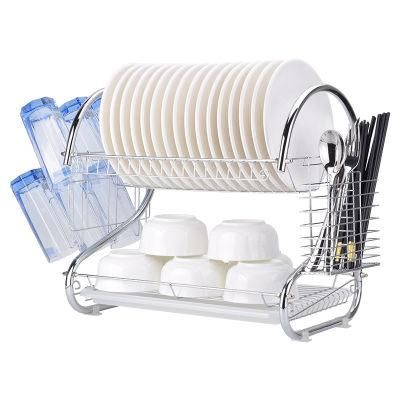 Double Layer Single Dish Drain Bowl Rack, Kitchen Supplies Storage Rack