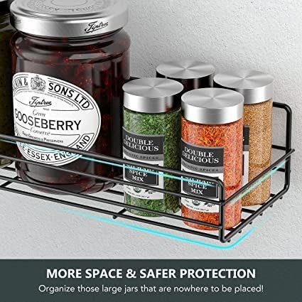 Wall Mounted Spice Rack Organizer 4 Pack, Floating Shelves Storage for Pantry Cabinet Doorsturdy Hanging Seasoning Organizer Jars Storage for Kitchen, Bathroom