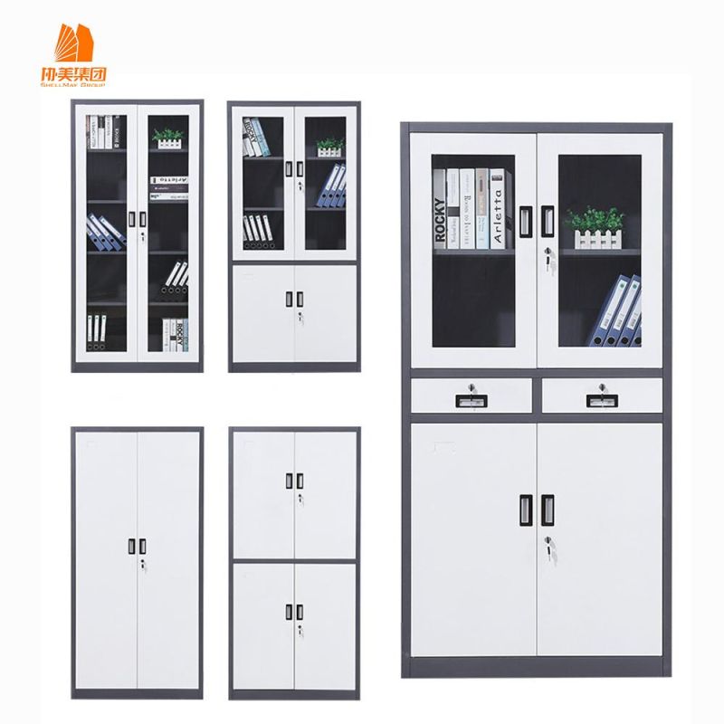 Metal Bookcase with 4 Sliding Doors Steel File Cabinets