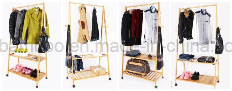 Multi -Function Bamboo Folding Hanging Shelf and Clothes Drying Storage Rack with Wheels